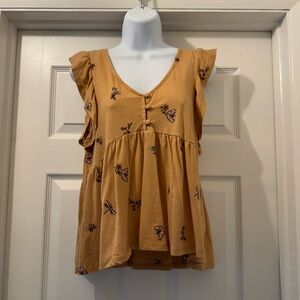 Yellow Sleeveless Ruffled Peplum Blouse